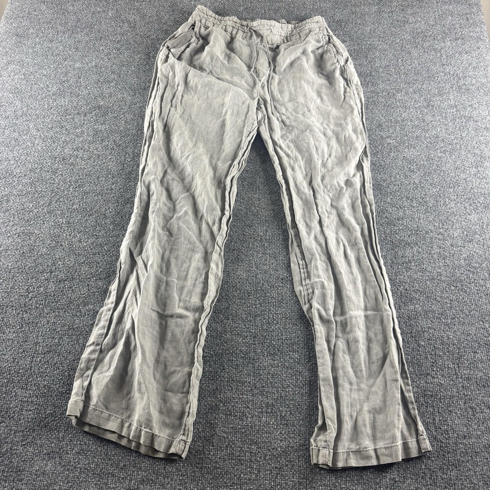 Artisan NY Pants Womens L Gray Linen Lightweight Elastic Waist Pull On